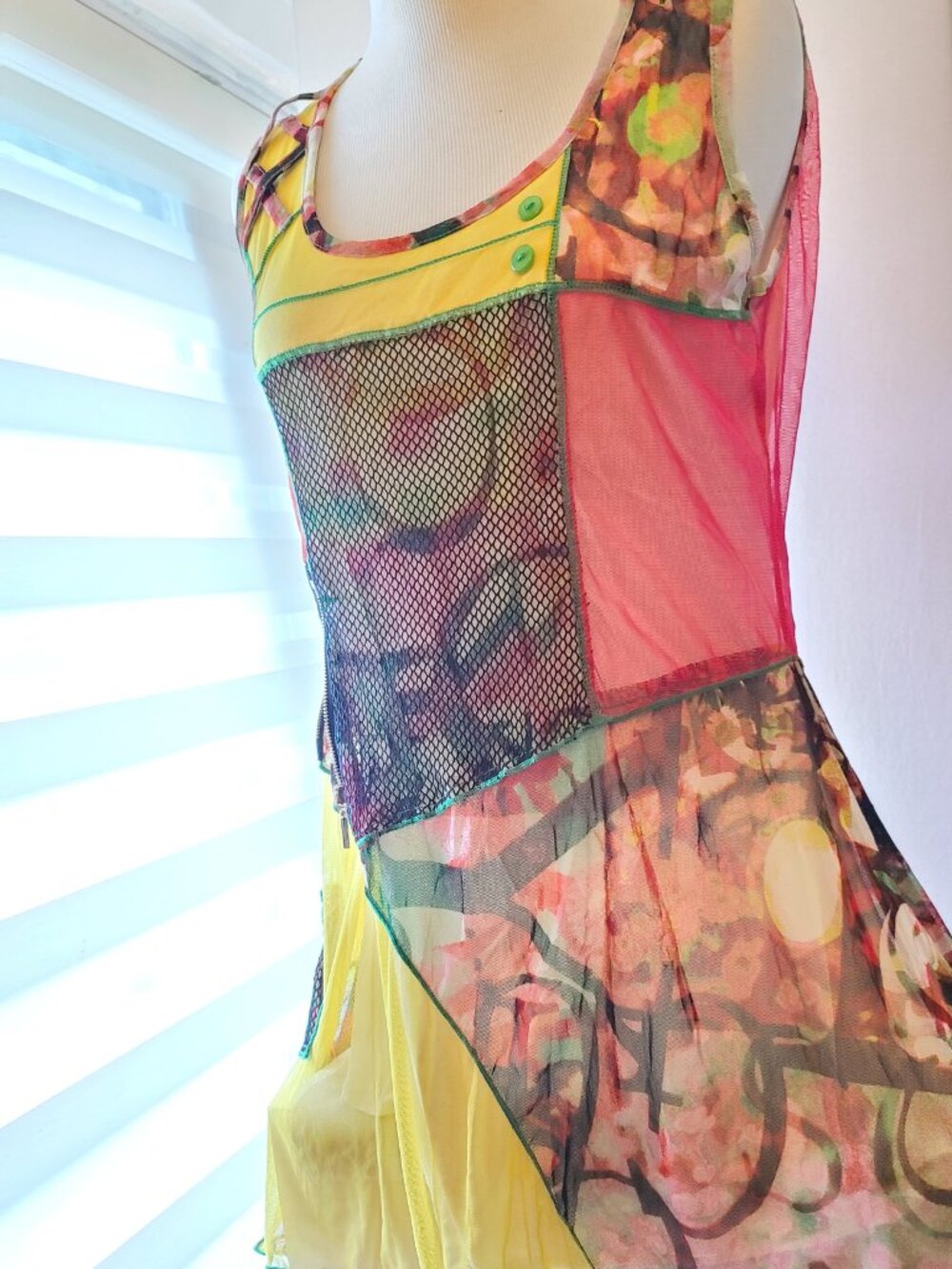 ME France Avant-Garde Mesh Patchwork Tunic Top Mini Dress - Picture 3 of 12